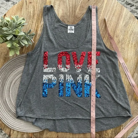 PINK red white and blue sequin tank top - Picture 2 of 7